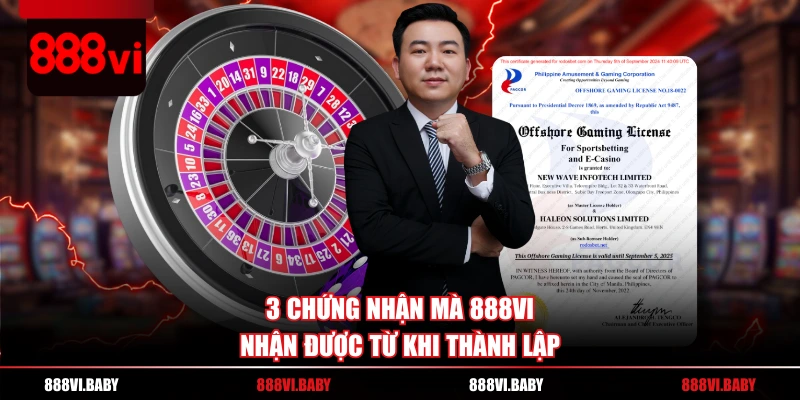 3 chứng nhận mà 888VI nhận được từ khi thành lập